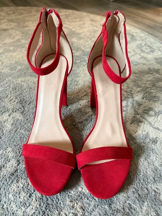 Charlotte Russe Red Ankle-Strap Block Heel Sandals - Picture 2 of 5